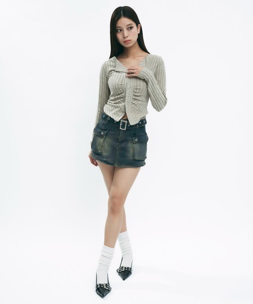 45R コットンリネンデニムのキュロットスカート　サイズ３　美品 trim_fce_item66b73b7732991.jpg