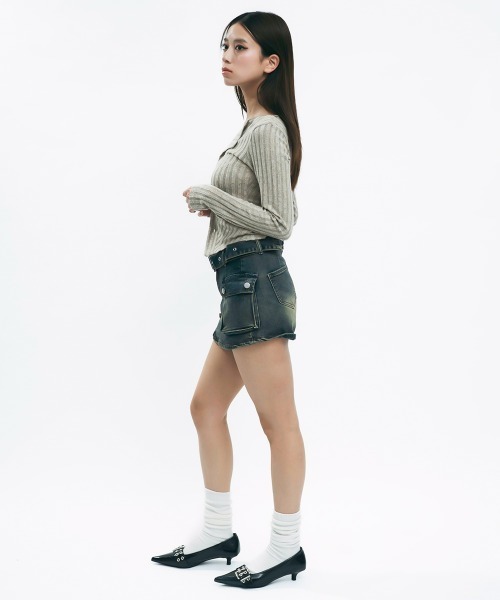 セール】Belted denim cargo culottes / ベルト付きデニムカーゴ