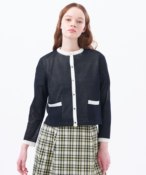 MACKINTOSH PHILOSOPHY(マッキントッシュ フィロソフィー)の「ロイトンシアーニット(カーディガン/ボレロ・レディース・オフホワイト/ダークネイビー/イエロー・38)」の2枚目の写真