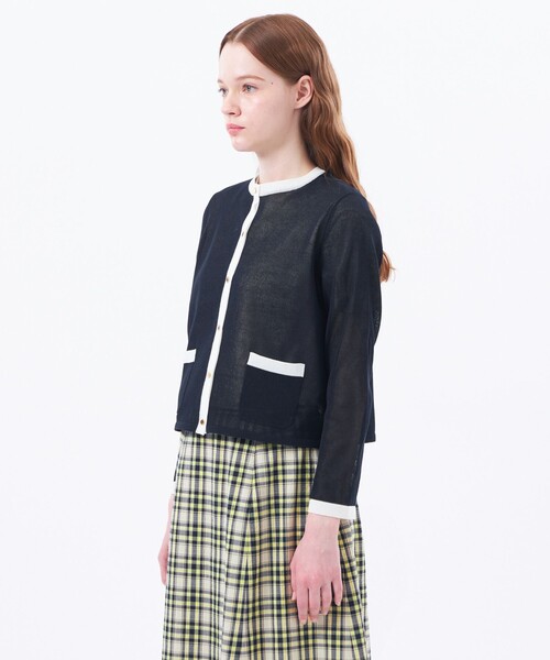 MACKINTOSH PHILOSOPHY(マッキントッシュ フィロソフィー)の「ロイトンシアーニット(カーディガン/ボレロ・レディース・オフホワイト/ダークネイビー/イエロー・38)」の8枚目の写真