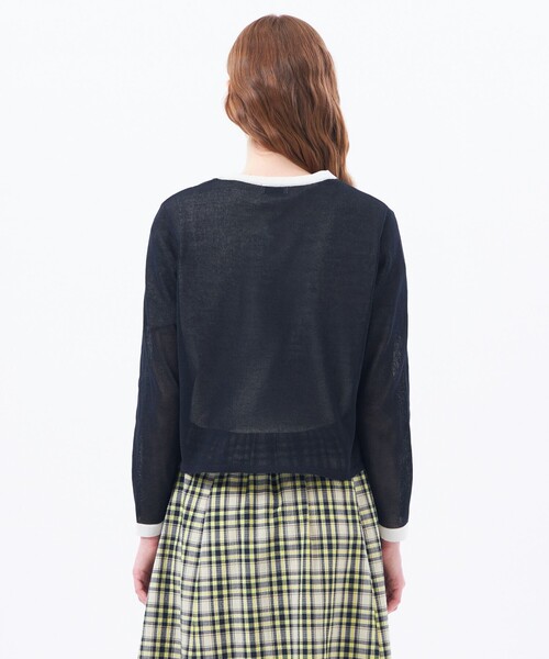 MACKINTOSH PHILOSOPHY(マッキントッシュ フィロソフィー)の「ロイトンシアーニット(カーディガン/ボレロ・レディース・オフホワイト/ダークネイビー/イエロー・38)」の9枚目の写真