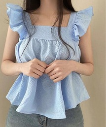 バック リボン フリル ノースリーブ トップス