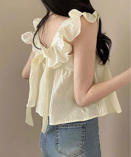 ブラウス シャツ ノースリーブカシュクールバックリボントップス レディース ブラウス シャツ カシュクールバックリボンシャツ レディース