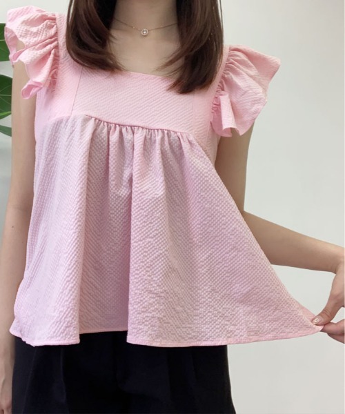 美品 セブンテン バックリボンフリルトップス(ミント