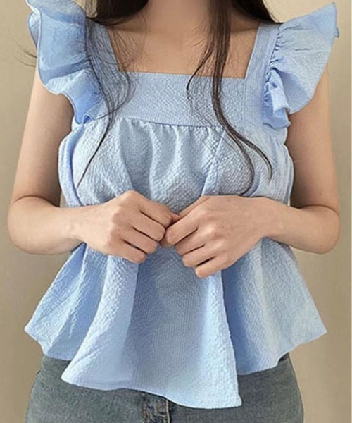 美品 セブンテン バックリボンフリルトップス(ミント