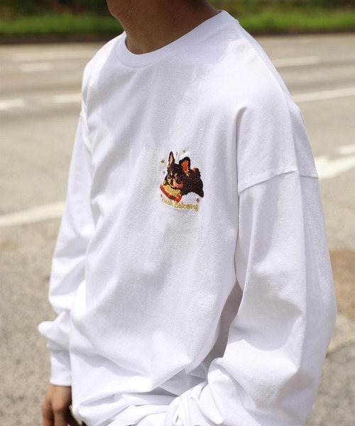 HOOK（フック）の「HOOK -original-　DOGワンポイント刺繍ロンTEE（Tシャツ/カットソー・メンズ・グリーン/ブラック/ライトベージュ/オフホワイト/ライトブルー/ホワイト・LARGE/MEDIUM/X-LARGE）」の2枚目の写真