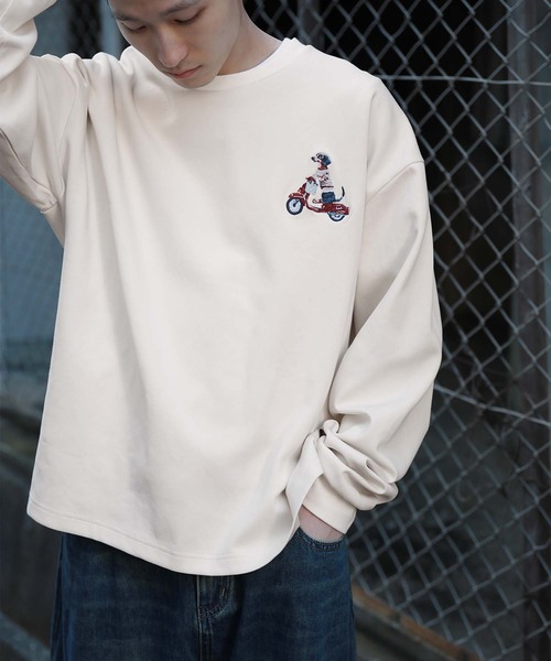 HOOK（フック）の「HOOK -original-　DOGワンポイント刺繍ロンTEE（Tシャツ/カットソー・メンズ・グリーン/ブラック/ライトベージュ/オフホワイト/ライトブルー/ホワイト・LARGE/MEDIUM/X-LARGE）」の5枚目の写真