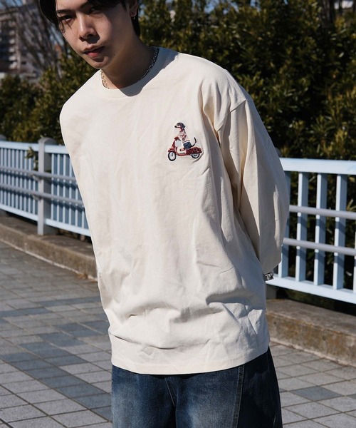 HOOK（フック）の「HOOK -original-　DOGワンポイント刺繍ロンTEE（Tシャツ/カットソー・メンズ・グリーン/ブラック/ライトベージュ/オフホワイト/ライトブルー/ホワイト・LARGE/MEDIUM/X-LARGE）」の7枚目の写真