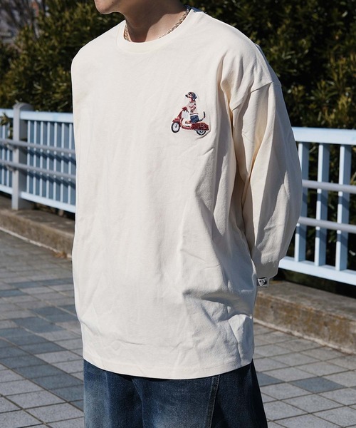 HOOK（フック）の「HOOK -original-　DOGワンポイント刺繍ロンTEE（Tシャツ/カットソー・メンズ・グリーン/ブラック/ライトベージュ/オフホワイト/ライトブルー/ホワイト・LARGE/MEDIUM/X-LARGE）」の8枚目の写真