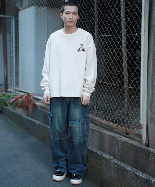 HOOK（フック）の「HOOK -original-　DOGワンポイント刺繍ロンTEE（Tシャツ/カットソー・メンズ・グリーン/ブラック/ライトベージュ/オフホワイト/ライトブルー/ホワイト・LARGE/MEDIUM/X-LARGE）」の11枚目の写真