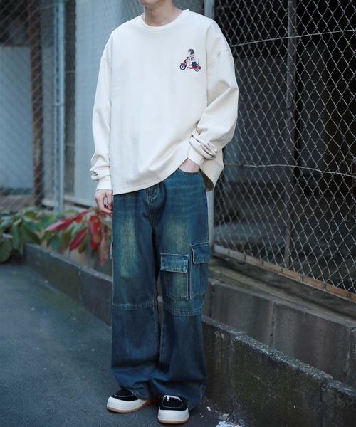 HOOK（フック）の「HOOK -original-　DOGワンポイント刺繍ロンTEE（Tシャツ/カットソー・メンズ・グリーン/ブラック/ライトベージュ/オフホワイト/ライトブルー/ホワイト・LARGE/MEDIUM/X-LARGE）」の13枚目の写真