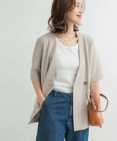 URBAN RESEARCH DOORS(アーバンリサーチドアーズ)の「『UR TECH DRYLUXE』ハーフスリーブジャケット(その他アウター・レディース・ベージュ/チャコールグレー・MEDIUM)」の7枚目の写真