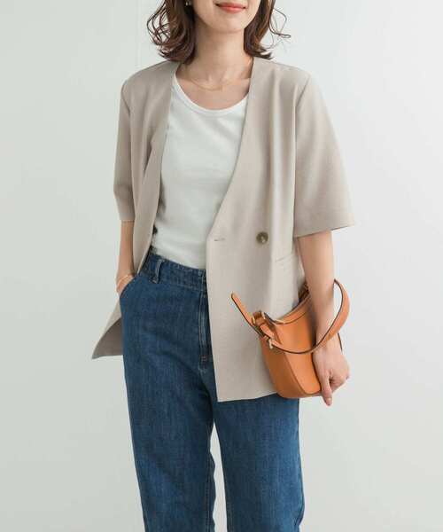 URBAN RESEARCH DOORS(アーバンリサーチドアーズ)の「『UR TECH DRYLUXE』ハーフスリーブジャケット(その他アウター・レディース・ベージュ/チャコールグレー・MEDIUM)」の8枚目の写真