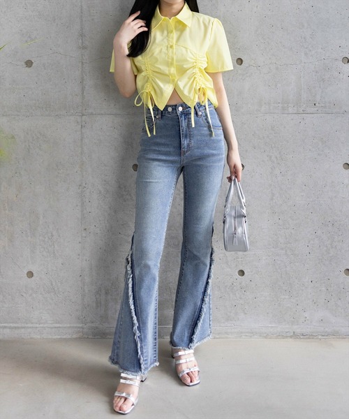 clear（クリア）の「ドロストリボン半袖シャツ[韓国ファッション 大人 細見え]≪2025SS新作≫（シャツ/ブラウス・レディース・イエロー/オフホワイト/サックスブルー・F）」の18枚目の写真