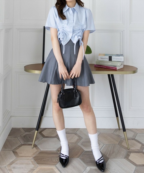 clear（クリア）の「ドロストリボン半袖シャツ[韓国ファッション 大人 細見え]≪2025SS新作≫（シャツ/ブラウス・レディース・イエロー/オフホワイト/サックスブルー・F）」の17枚目の写真