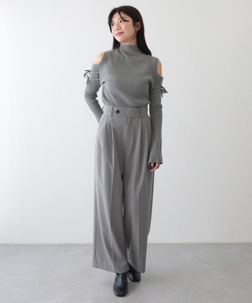 フラップデザインタック入りスラックス（スラックス）｜Lace Ladies