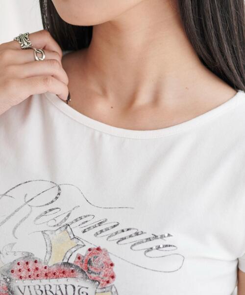 WEGO(ウィゴー)の「WEGO/ラインストーンハートグラフィックちびT(Tシャツ/カットソー・レディース・ブラック/ホワイト・FREE)」の18枚目の写真