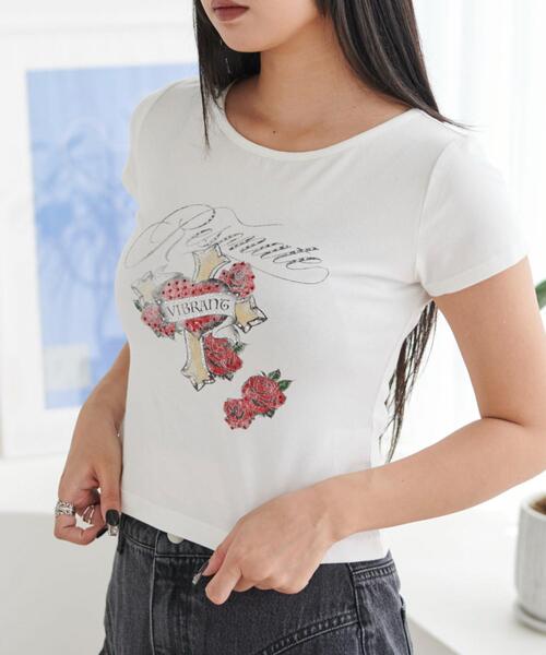WEGO(ウィゴー)の「WEGO/ラインストーンハートグラフィックちびT(Tシャツ/カットソー・レディース・ブラック/ホワイト・FREE)」の15枚目の写真