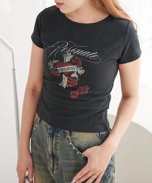 WEGO(ウィゴー)の「WEGO/ラインストーンハートグラフィックちびT(Tシャツ/カットソー・レディース・ブラック/ホワイト・FREE)」の12枚目の写真