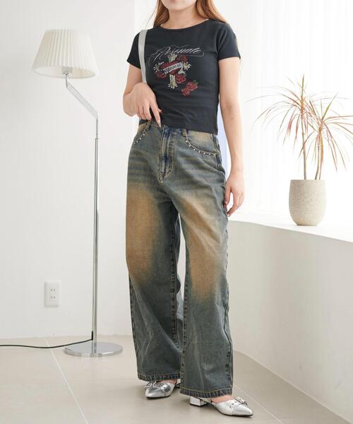 WEGO(ウィゴー)の「WEGO/ラインストーンハートグラフィックちびT(Tシャツ/カットソー・レディース・ブラック/ホワイト・FREE)」の10枚目の写真