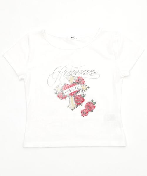 WEGO(ウィゴー)の「WEGO/ラインストーンハートグラフィックちびT(Tシャツ/カットソー・レディース・ブラック/ホワイト・FREE)」の9枚目の写真