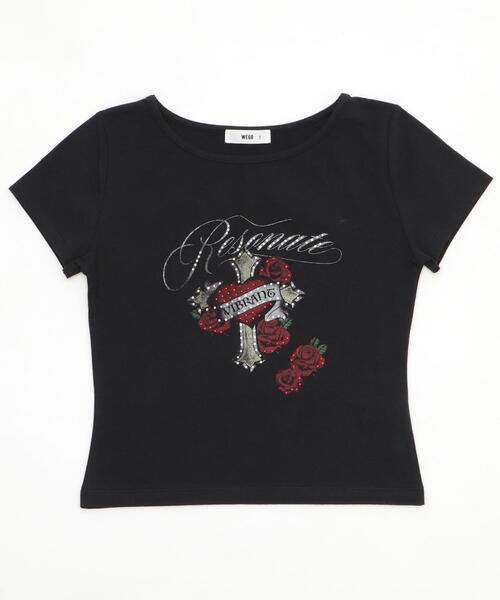WEGO(ウィゴー)の「WEGO/ラインストーンハートグラフィックちびT(Tシャツ/カットソー・レディース・ブラック/ホワイト・FREE)」の8枚目の写真