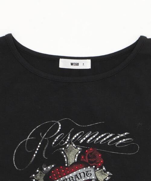 WEGO(ウィゴー)の「WEGO/ラインストーンハートグラフィックちびT(Tシャツ/カットソー・レディース・ブラック/ホワイト・FREE)」の6枚目の写真