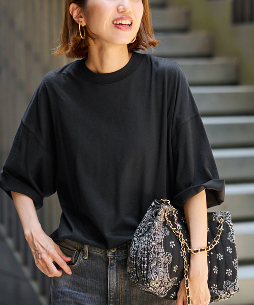 FRAMeWORK（フレームワーク）の「≪追加≫モックネックTシャツ（Tシャツ/カットソー・レディース・ブラック/ホワイト/ボルドー・FREE）」の7枚目の写真