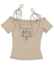 SPINNS | 半袖オフショルカットソー/肩リボン/クロス(Tシャツ/カットソー)