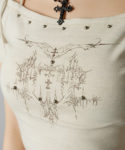 SPINNS(スピンズ)の「半袖オフショルカットソー/肩リボン/クロス(Tシャツ/カットソー・レディース・ブラック/アイボリー/ベージュ・ONESIZE)」の10枚目の写真