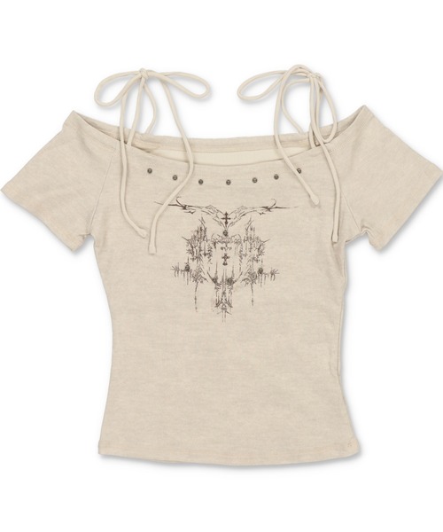 SPINNS(スピンズ)の「半袖オフショルカットソー/肩リボン/クロス(Tシャツ/カットソー・レディース・ブラック/アイボリー/ベージュ・ONESIZE)」の17枚目の写真