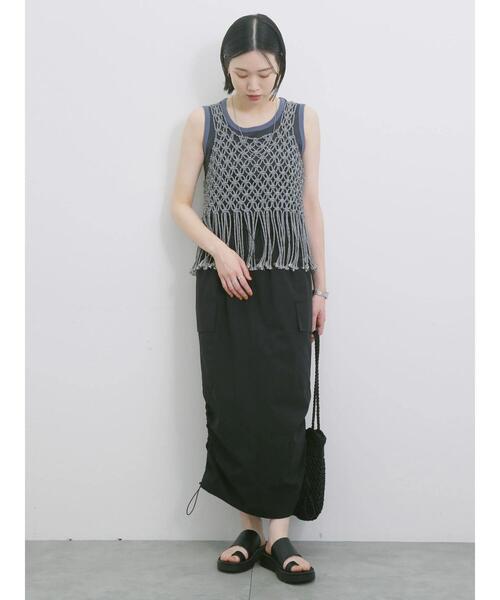 Samansa Mos2 blue（サマンサモスモスブルー）の「ナイロンカーゴスカート（スカート・レディース・カーキ/ブラック/ベージュ・F）」の7枚目の写真