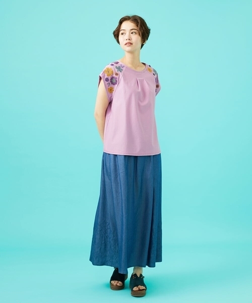 tシャツ Escala floral フラワー刺繍パフスリーブTシャツ レディース Escala floral フラワー刺繍パフスリーブTシャツ（Tシャツ