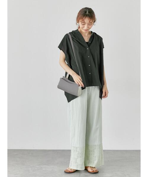 Lugnoncure（ルノンキュール）の「綿麻バンドカラーブラウス（シャツ/ブラウス・レディース・グリーン/チャコールグレー/オフホワイト/ネイビー・F）」の8枚目の写真