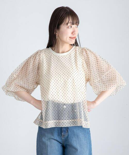 URBAN RESEARCH Sonny Label(アーバンリサーチサニーレーベル)の「『WEB/一部店舗限定』チュールドットタンクトップドッキングプルオーバー(Tシャツ/カットソー・レディース・チャコールグレー/アイボリー/ブラック・FREE)」の7枚目の写真