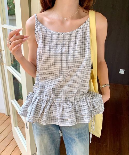 everycoco（エブリーココ）の「チェック柄フリルティアードキャミソール（キャミソール・レディース・ブラック/ホワイト・FREE）」の22枚目の写真