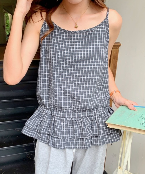 everycoco（エブリーココ）の「チェック柄フリルティアードキャミソール（キャミソール・レディース・ブラック/ホワイト・FREE）」の18枚目の写真