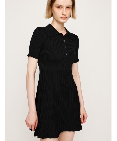 SLY(スライ)の「COLLARED PLEATS HG S/OP カラード プリーツ ハイゲージ ショートワンピース 半袖 夏服(ワンピース・レディース・ブラック/グレー/ネイビー・1/2)」の2枚目の写真