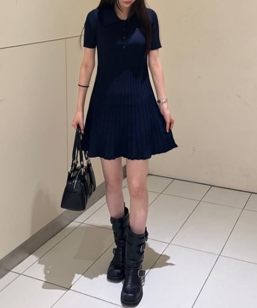 SLY(スライ)の「COLLARED PLEATS HG S/OP カラード プリーツ ハイゲージ ショートワンピース 半袖 夏服(ワンピース・レディース・ブラック/グレー/ネイビー・1/2)」の22枚目の写真