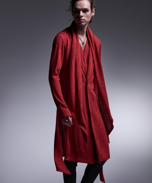 kiryuyrik(キリュウキリュウ)の「Kiryuyrik/キリュウキリュウ/PythonJQD Stoal Cardigan/ パイソンジャガード ストールカーディガン(カーディガン/ボレロ・メンズ・レッド/ブラック・SMALL/MEDIUM/LARGE)」の1枚目の写真