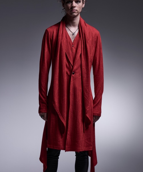 kiryuyrik(キリュウキリュウ)の「Kiryuyrik/キリュウキリュウ/PythonJQD Stoal Cardigan/ パイソンジャガード ストールカーディガン(カーディガン/ボレロ・メンズ・レッド/ブラック・SMALL/MEDIUM/LARGE)」の9枚目の写真