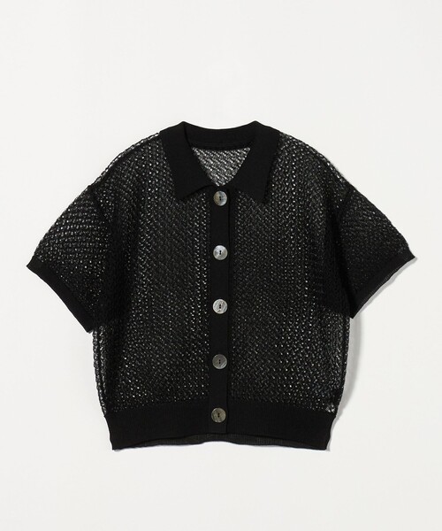 ROKU スカシ Vネック カーディガン　アローズ　ブラック ROKU スカシ Vネック カーディガン アローズ ブラック