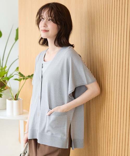 Green　Parks（グリーンパークス）の「フレンチスリーブカーディガン（カーディガン/ボレロ・レディース・杢グレー/アイボリー/ブラック/レッド/ブラウン・FREE）」の3枚目の写真