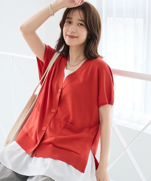 Green　Parks（グリーンパークス）の「フレンチスリーブカーディガン（カーディガン/ボレロ・レディース・杢グレー/アイボリー/ブラック/レッド/ブラウン・FREE）」の5枚目の写真