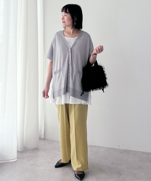 Green　Parks（グリーンパークス）の「フレンチスリーブカーディガン（カーディガン/ボレロ・レディース・杢グレー/アイボリー/ブラック/レッド/ブラウン・FREE）」の18枚目の写真