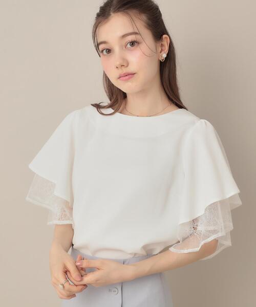 couture brooch（クチュールブローチ）の「【マシンウォッシャブル・一枚で着映える】レース重ねフレアブラウス（シャツ/ブラウス・レディース・サンドベージュ/ブラック/サックスブルー/オフホワイト・36/38/40/42）」の2枚目の写真