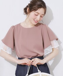 【マシンウォッシャブル・一枚で着映える】レース重ねフレアブラウス