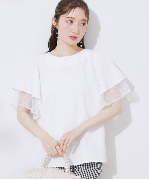 couture brooch（クチュールブローチ）の「【マシンウォッシャブル・一枚で着映える】レース重ねフレアブラウス（シャツ/ブラウス・レディース・サンドベージュ/ブラック/サックスブルー/オフホワイト・36/38/40/42）」の20枚目の写真