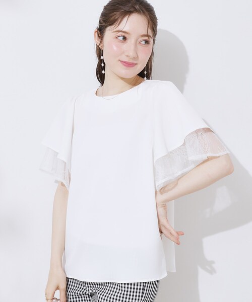 couture brooch（クチュールブローチ）の「【マシンウォッシャブル・一枚で着映える】レース重ねフレアブラウス（シャツ/ブラウス・レディース・サンドベージュ/ブラック/サックスブルー/オフホワイト・36/38/40/42）」の21枚目の写真