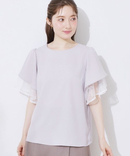 couture brooch（クチュールブローチ）の「【マシンウォッシャブル・一枚で着映える】レース重ねフレアブラウス（シャツ/ブラウス・レディース・サンドベージュ/ブラック/サックスブルー/オフホワイト・36/38/40/42）」の10枚目の写真